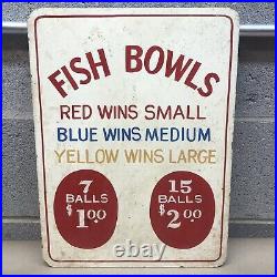 Vintage Carnival Amusement Boardwalk Fish Bowls Ball Toss Game Painted Sign