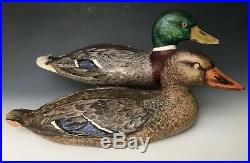 Vintage Carved & Painted 16.5 Mallard Hen & Drake Decoy Pair, Signed Dated 1958