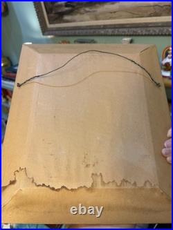 Vintage Cat Painting On Canvas, Wood Framed 13x15 Green Signed