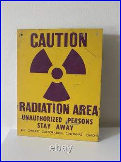 Vintage Caution Radiation Area Porcelain Sign 11x8.5 Original Painted