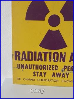Vintage Caution Radiation Area Porcelain Sign 11x8.5 Original Painted