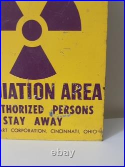 Vintage Caution Radiation Area Porcelain Sign 11x8.5 Original Painted