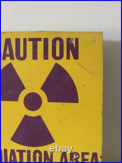 Vintage Caution Radiation Area Porcelain Sign 11x8.5 Original Painted