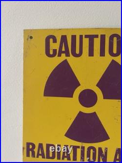 Vintage Caution Radiation Area Porcelain Sign 11x8.5 Original Painted