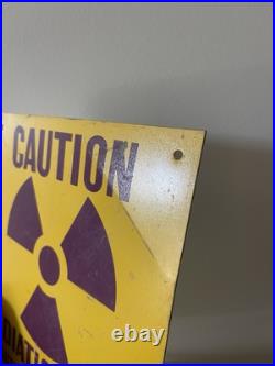 Vintage Caution Radiation Area Porcelain Sign 11x8.5 Original Painted