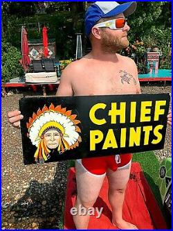 Vintage Chief Paint Paint 2sided Metal Sign 28X12 with Indian Head with Dress
