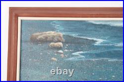 Vintage Children Playing On The Beach Oil Painting On Canvas Signed Illegible