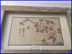 Vintage Chinese 6 Flowers Original Paintings on Silk, Signed, Framed