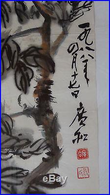 Vintage Chinese After Qi Baishi Watercolor Painting Peony Flowers, Signed