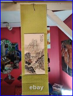Vintage Chinese Mountain Landscape Painting Hanging Scroll Signed