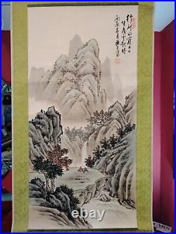 Vintage Chinese Mountain Landscape Painting Hanging Scroll Signed