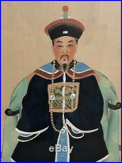 Vintage Chinese Paintings Emperor Empress Ancestor Portraits on Silk, Framed 23