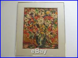Vintage Chunky Oil Painting Modernist Still Life Floral Flowers Abstract 1970's