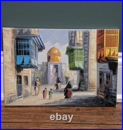 Vintage(Circa 1990+) Middle Eastern Landscape Signed Oil Painting on Canvas