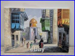 Vintage(Circa 1990+) Middle Eastern Landscape Signed Oil Painting on Canvas