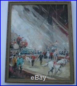 Vintage Circus Painting Signed Mystery Artist Impressionist Acrobat Horses Show