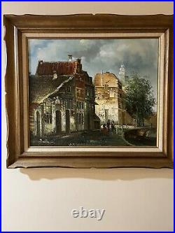 Vintage Cityscape Oil Painting Signed Baillie Framed Matted Old European Scene