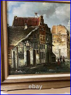 Vintage Cityscape Oil Painting Signed Baillie Framed Matted Old European Scene