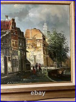 Vintage Cityscape Oil Painting Signed Baillie Framed Matted Old European Scene