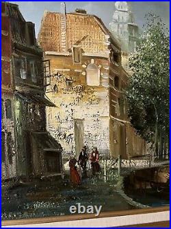 Vintage Cityscape Oil Painting Signed Baillie Framed Matted Old European Scene