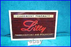 Vintage Claremont Pharmacy Lilly Apothecary Drug Store Reverse Glass Paint Sign