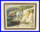 Vintage Cliffside Coastal Painting On Canvas Framed And Signed