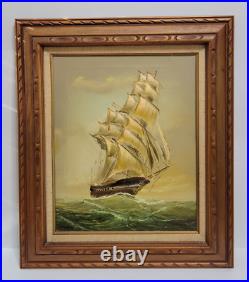 Vintage Clipper Ship Ocean Nautical Oil Painting on Canvas, Framed, Signed