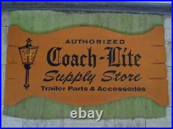Vintage Coach Lite Trailer Parts Supply Store DBL Sided Wood Painted SIGN 36x18