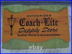 Vintage Coach Lite Trailer Parts Supply Store DBL Sided Wood Painted SIGN 36x18