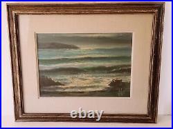 Vintage Coastal Landscape Oil Painting 1968 on Wood Frame 21¨ Long