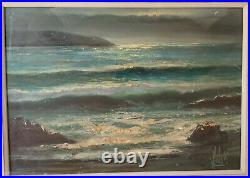 Vintage Coastal Landscape Oil Painting 1968 on Wood Frame 21¨ Long