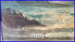 Vintage Coastal Landscape Oil Painting 1968 on Wood Frame 21¨ Long