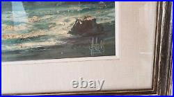 Vintage Coastal Landscape Oil Painting 1968 on Wood Frame 21¨ Long