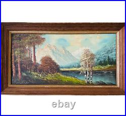 Vintage Coebra Mountain Landscape Painting Oil on Canvas Signed Framed 27.5L