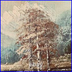 Vintage Coebra Mountain Landscape Painting Oil on Canvas Signed Framed 27.5L