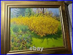Vintage Collom Forsythia Oil Painting Signed And Framed