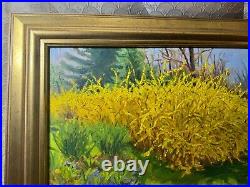 Vintage Collom Forsythia Oil Painting Signed And Framed