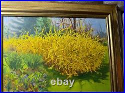Vintage Collom Forsythia Oil Painting Signed And Framed