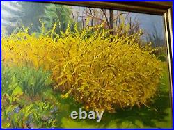 Vintage Collom Forsythia Oil Painting Signed And Framed