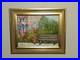 Vintage Colorful Impressionist Painting Flower Garden & bench Signed Silvano