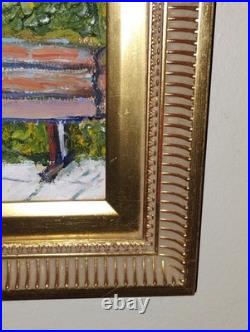 Vintage Colorful Impressionist Painting Flower Garden & bench Signed Silvano