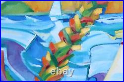 Vintage Colorful Seascape Island Oil Painting Signed
