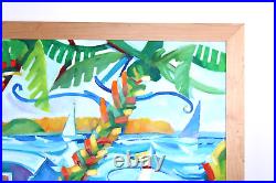 Vintage Colorful Seascape Island Oil Painting Signed
