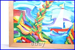 Vintage Colorful Seascape Island Oil Painting Signed