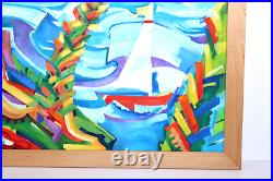 Vintage Colorful Seascape Island Oil Painting Signed