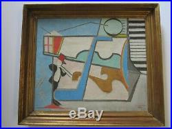 Vintage Constructivism Abstract Cubist Musician Surreal Modernist Painting 1960