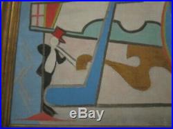 Vintage Constructivism Abstract Cubist Musician Surreal Modernist Painting 1960