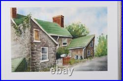 Vintage Country Cottage Watercolor Painting Signed Michelle Lemay Flesher