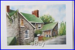 Vintage Country Cottage Watercolor Painting Signed Michelle Lemay Flesher
