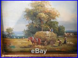 Vintage Country French Farm Scene Miniature Oil Framed and Signed #2